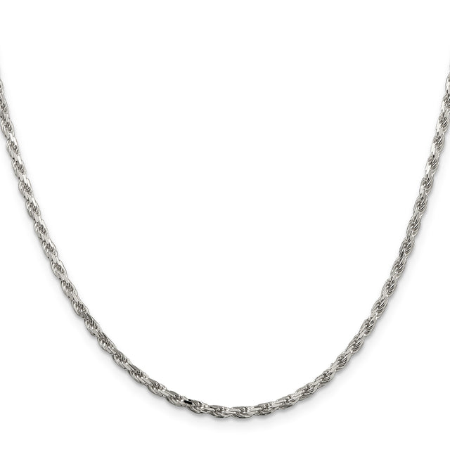 925 White Gold 2.5 mm Rope Chain Necklace, Polished