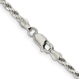925 White Gold 2.5 mm Rope Chain Necklace, Polished alternate angle