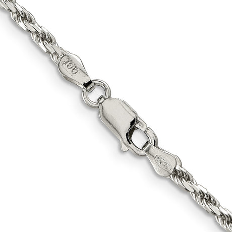 925 White Gold 2.5 mm Rope Chain Necklace, Polished alternate angle