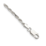 925 White Gold 2.5 mm Rope Chain Anklet, Polished shown for scale