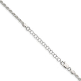 925 White Gold 2.5 mm Rope Chain Necklace, Polished detail view