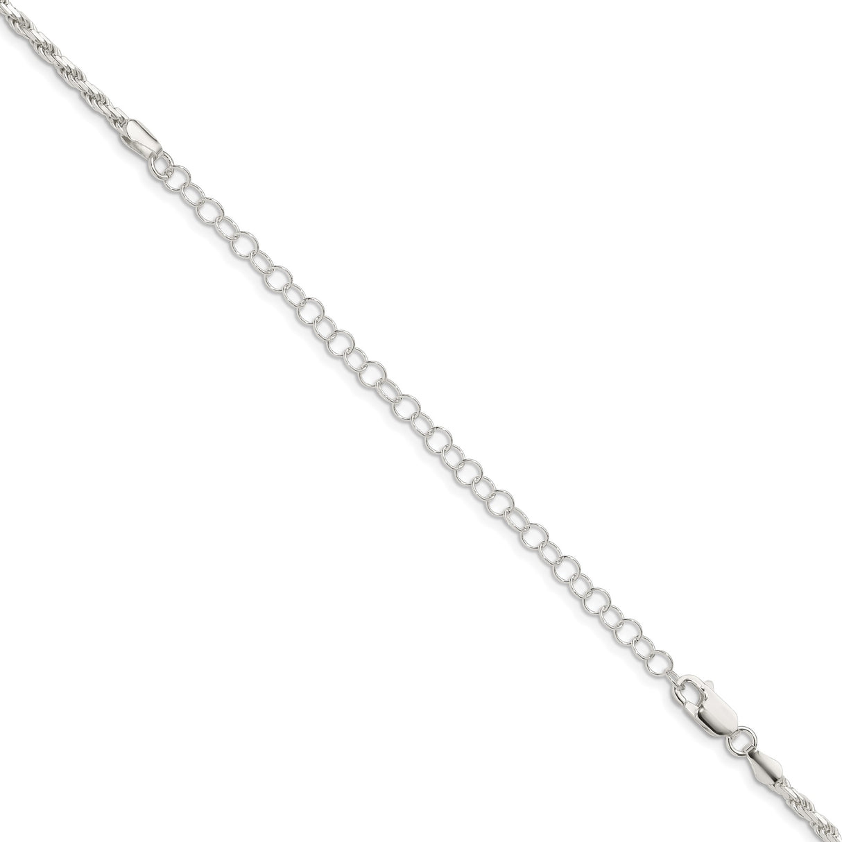 925 White Gold 2.5 mm Rope Chain Necklace, Polished detail view