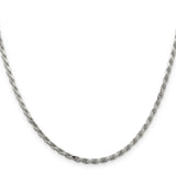 925 White Gold 2.5 mm Rope Chain Necklace, Polished