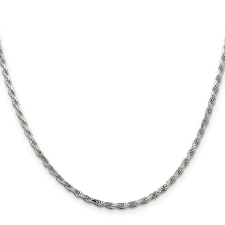 925 White Gold 2.5 mm Rope Chain Necklace, Polished