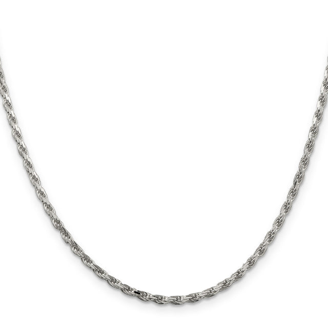 925 White Gold 2.5 mm Rope Chain Necklace, Polished
