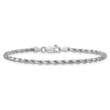 925 White Gold 2.5 mm Rope Chain Bracelet, Polished alternate angle