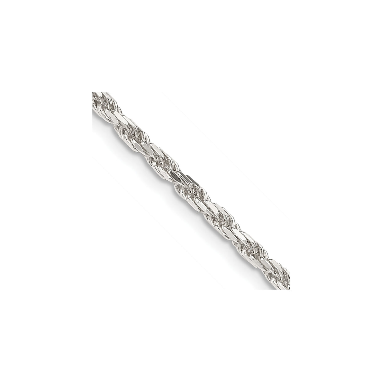 925 White Gold 2.5 mm Rope Chain Necklace, Polished detail view