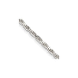 925 White Gold 2.5 mm Rope Chain Necklace, Polished detail view