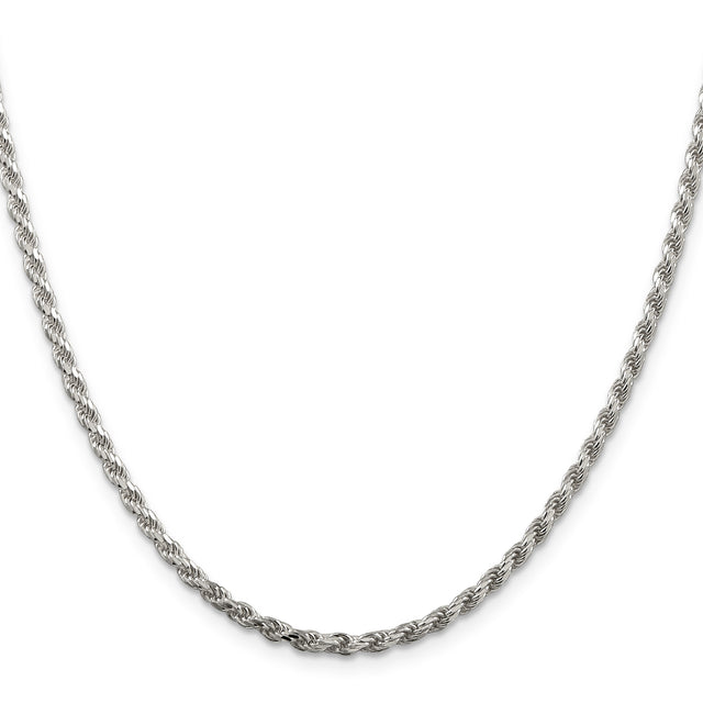 925 White Gold 2.75 mm Rope Chain Necklace, Polished