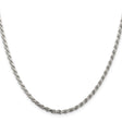 925 White Gold 2.75 mm Rope Chain Necklace, Polished