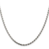 925 White Gold 2.75 mm Rope Chain Necklace, Polished