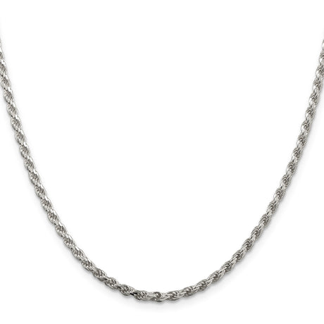 925 White Gold 2.75 mm Rope Chain Necklace, Polished