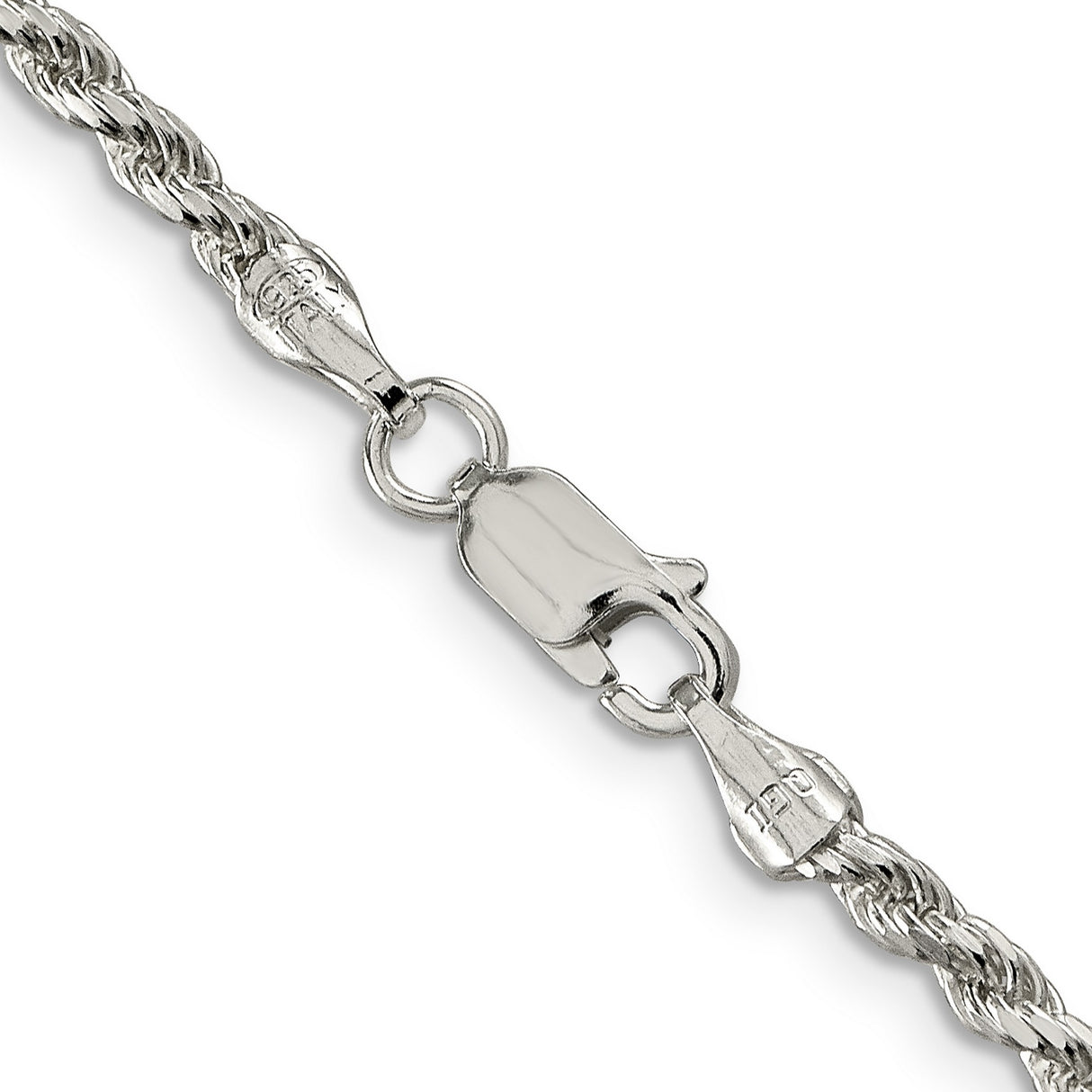 925 White Gold 2.75 mm Rope Chain Necklace, Polished alternate angle
