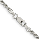 925 White Gold 2.75 mm Rope Chain Necklace, Polished alternate angle
