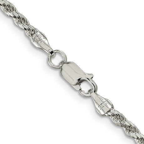 925 White Gold 2.75 mm Rope Chain Necklace, Polished alternate angle