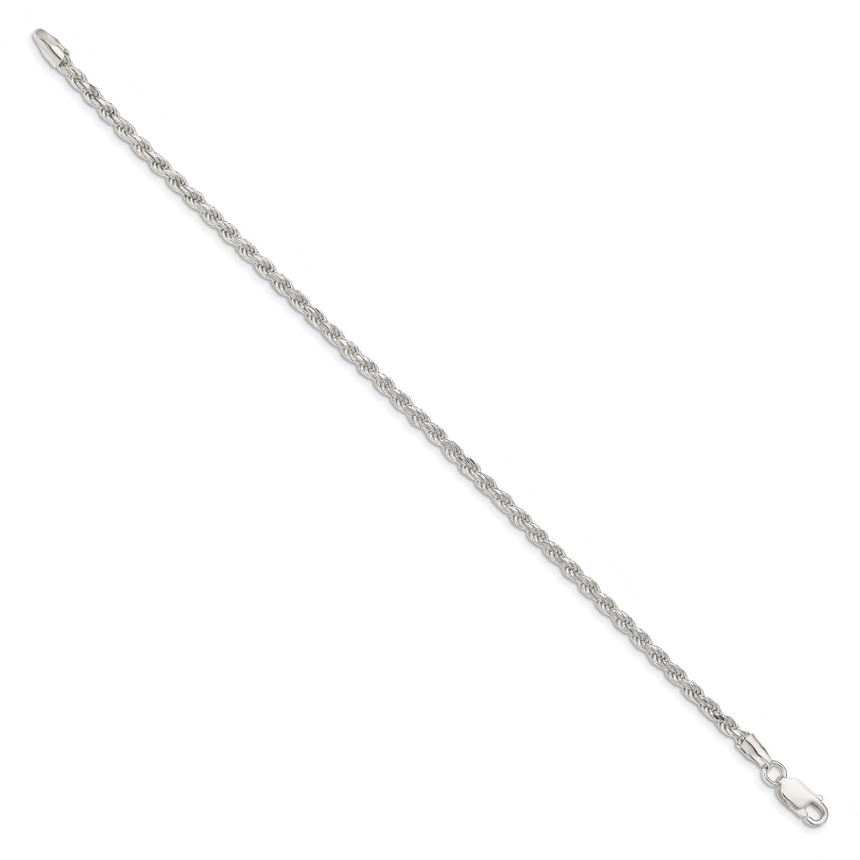 925 White Gold 2.75 mm Rope Chain Anklet, Polished
