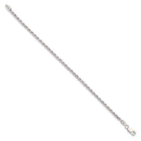 925 White Gold 2.75 mm Rope Chain Anklet, Polished