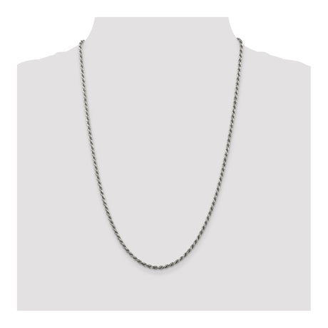 925 White Gold 2.75 mm Rope Chain Necklace, Polished