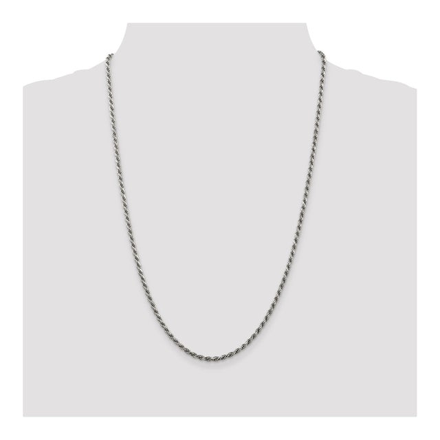 925 White Gold 2.75 mm Rope Chain Necklace, Polished