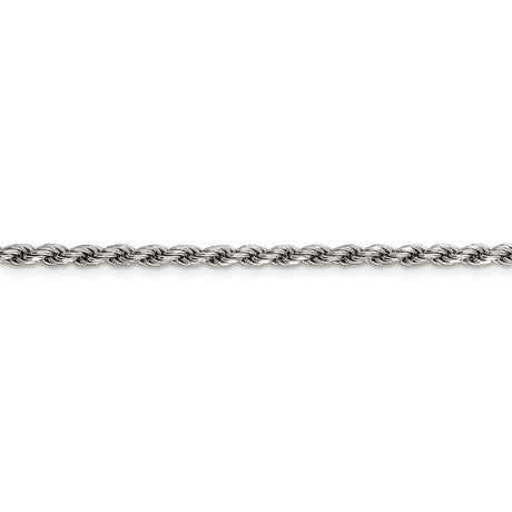 925 White Gold 2.75 mm Rope Chain Necklace, Polished alternate angle