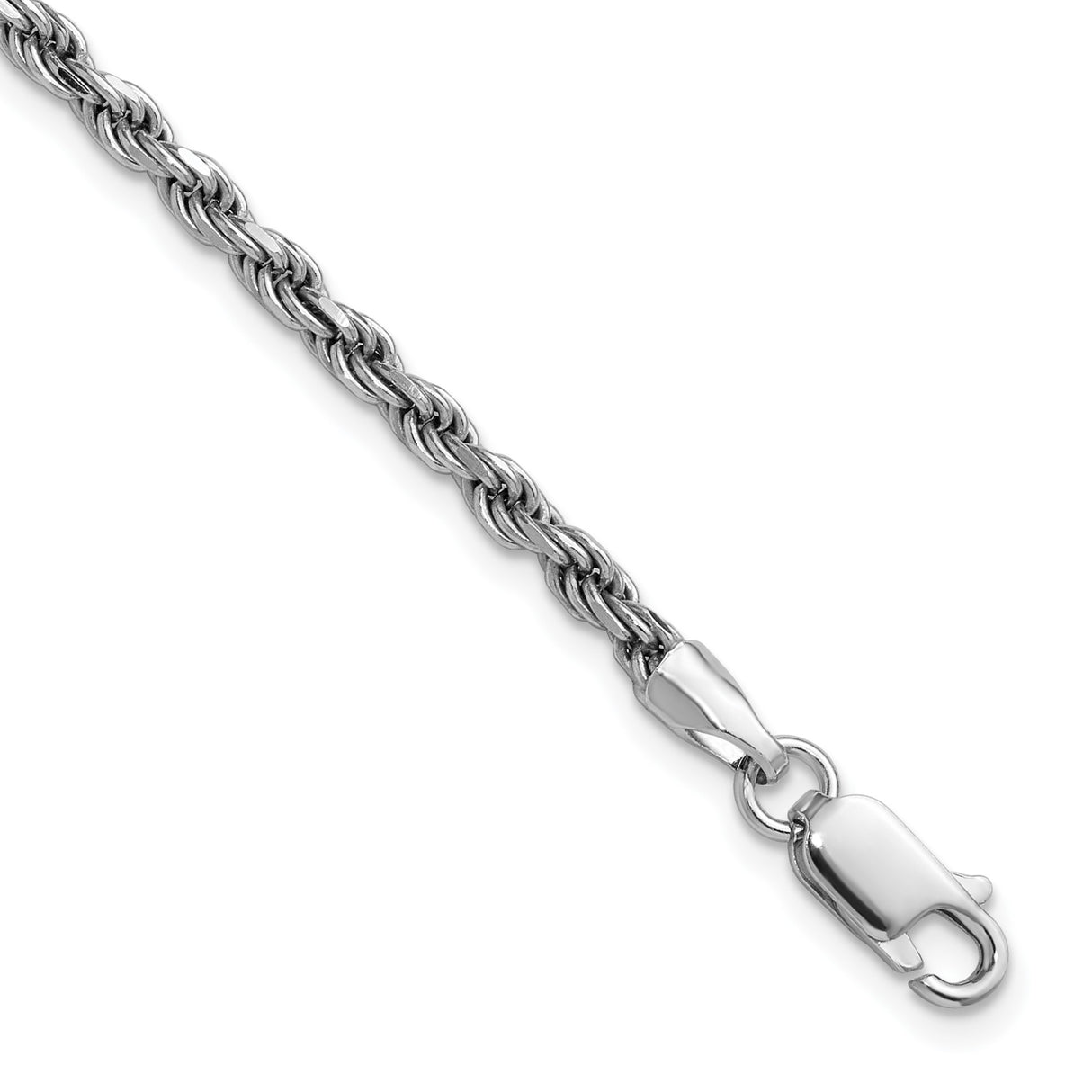 925 White Gold 2.75 mm Rope Chain Anklet, Polished detail view