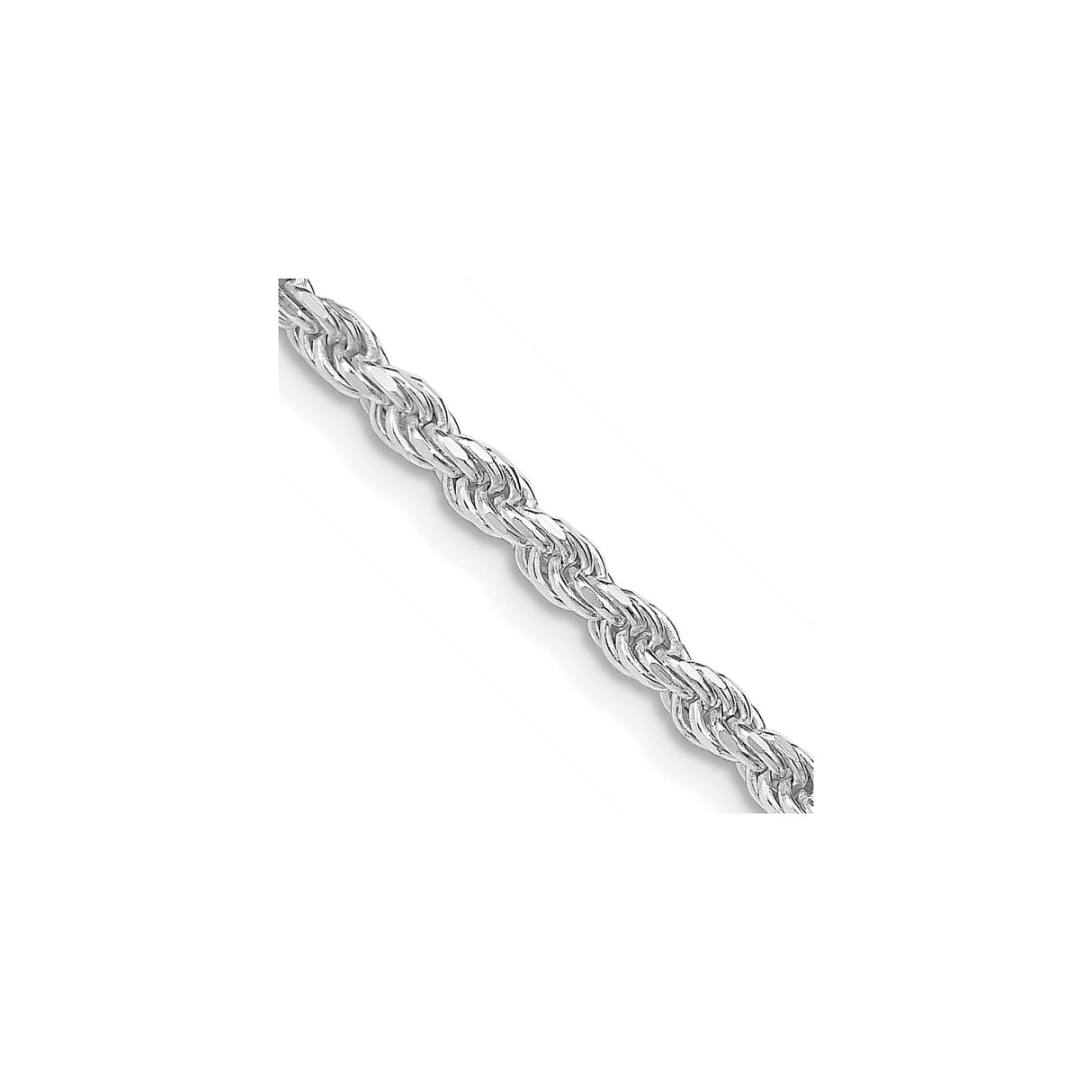925 White Gold 2.75 mm Rope Chain Necklace, Polished detail view