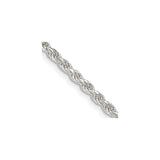 925 White Gold 2.75 mm Rope Chain Necklace, Polished detail view
