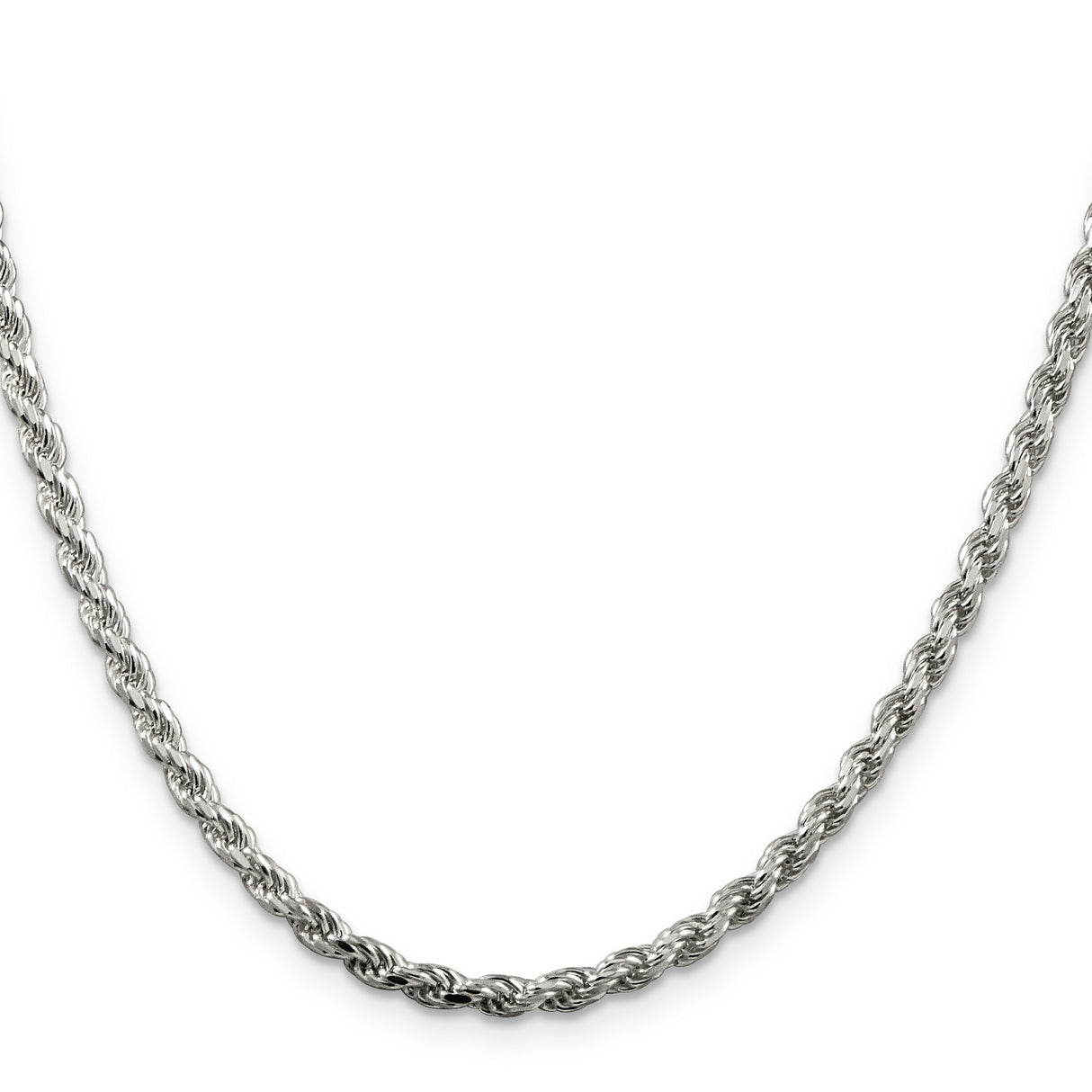 925 White Gold 3.2 mm Rope Chain Necklace, Polished