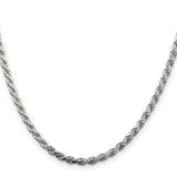 925 White Gold 3.2 mm Rope Chain Necklace, Polished