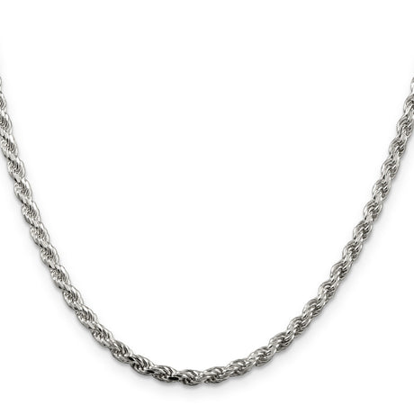 925 White Gold 3.2 mm Rope Chain Necklace, Polished