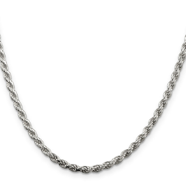 925 White Gold 3.2 mm Rope Chain Necklace, Polished