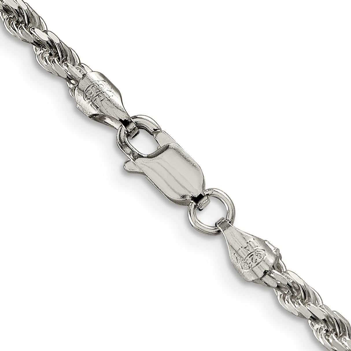 925 White Gold 3.2 mm Rope Chain Necklace, Polished alternate angle