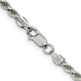 925 White Gold 3.2 mm Rope Chain Necklace, Polished alternate angle