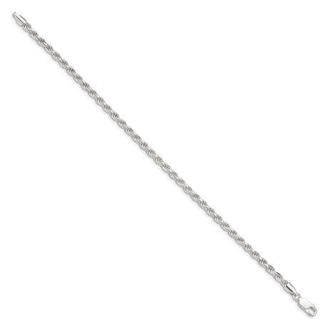 925 White Gold 3.2 mm Rope Chain Bracelet, Polished