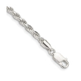 925 White Gold 3.2 mm Rope Chain Anklet, Polished shown for scale