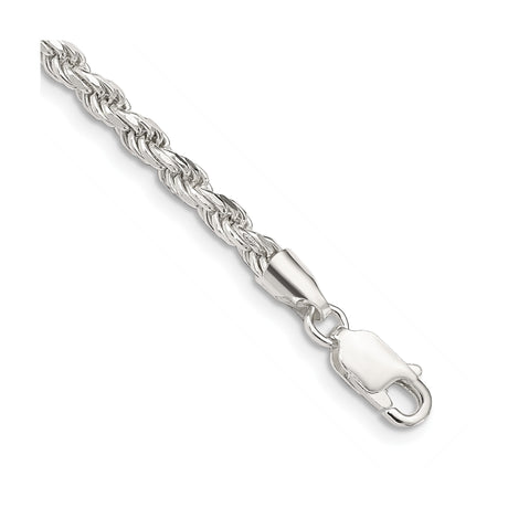 925 White Gold 3.2 mm Rope Chain Bracelet, Polished shown for scale
