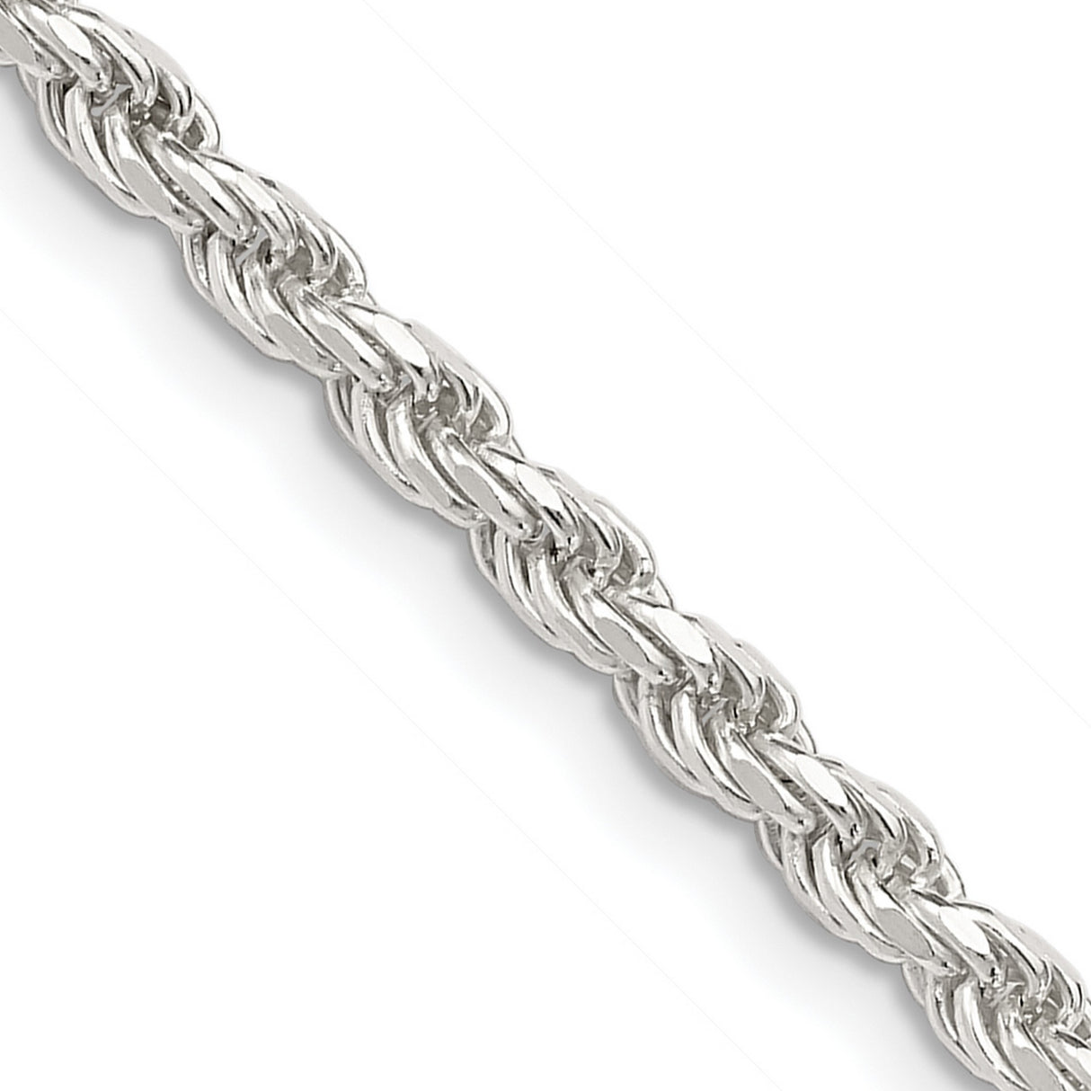 925 White Gold 3.2 mm Rope Chain Necklace, Polished detail view