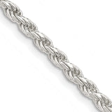 925 White Gold 3.2 mm Rope Chain Necklace, Polished detail view