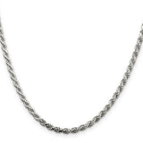 925 White Gold 3.2 mm Rope Chain Necklace, Polished
