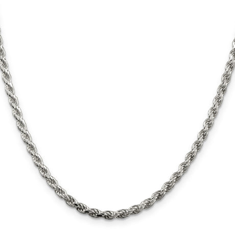 925 White Gold 3.2 mm Rope Chain Necklace, Polished