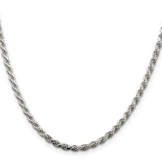 925 White Gold 3.2 mm Rope Chain Necklace, Polished