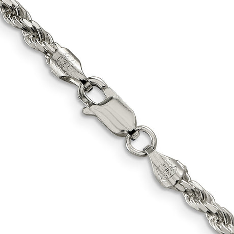 925 White Gold 3.2 mm Rope Chain Necklace, Polished alternate angle