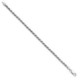 925 White Gold 3.2 mm Rope Chain Anklet, Polished