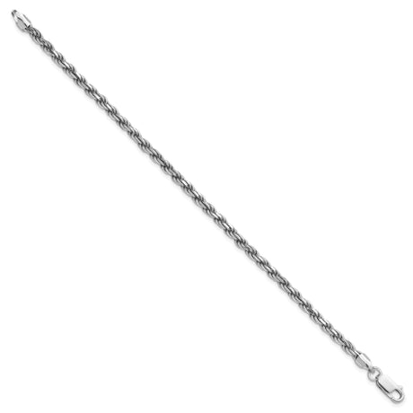 925 White Gold 3.2 mm Rope Chain Bracelet, Polished