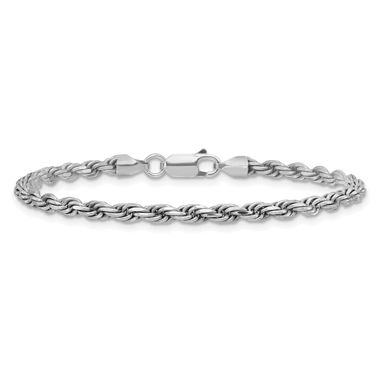 925 White Gold 3.2 mm Rope Chain Anklet, Polished alternate angle
