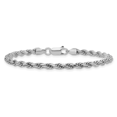 925 White Gold 3.2 mm Rope Chain Anklet, Polished alternate angle