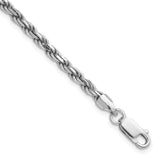 925 White Gold 3.2 mm Rope Chain Bracelet, Polished detail view