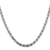 925 White Gold 3.75 mm Rope Chain Necklace, Polished