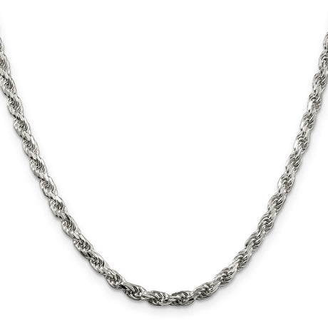 925 White Gold 3.75 mm Rope Chain Necklace, Polished