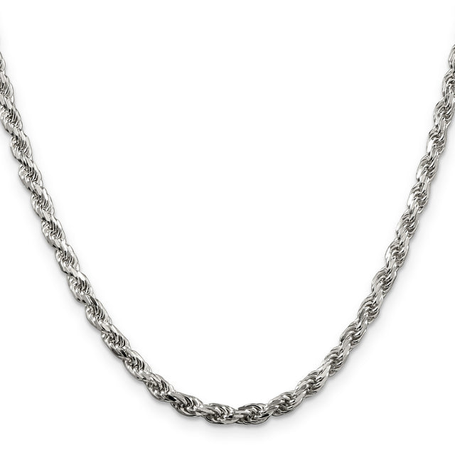 925 White Gold 3.75 mm Rope Chain Necklace, Polished
